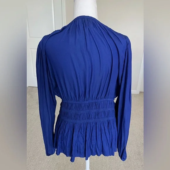 NWOT White House Black Market Long Sleeve Deep Purple Ruched V Neck Top Size S - Picture 3 of 11